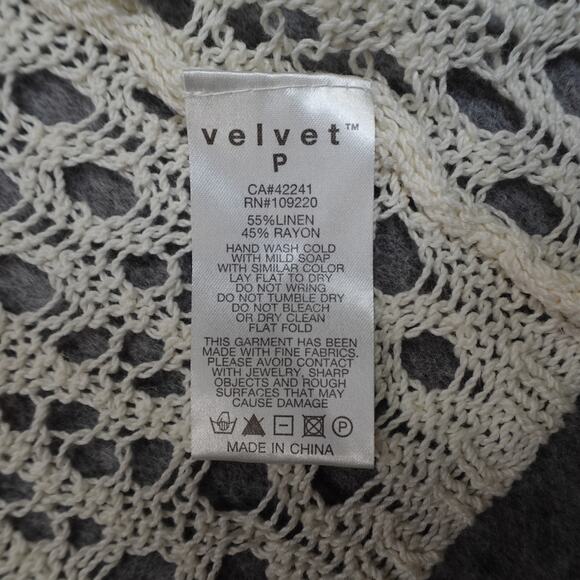 Velvet Graham Spencer Top Womens P Small Crochet Open Linen Dolman Sleeve Beachy - Picture 3 of 9